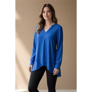Susan Graver Tunic Top With Crossover Hem Royal Blue 6